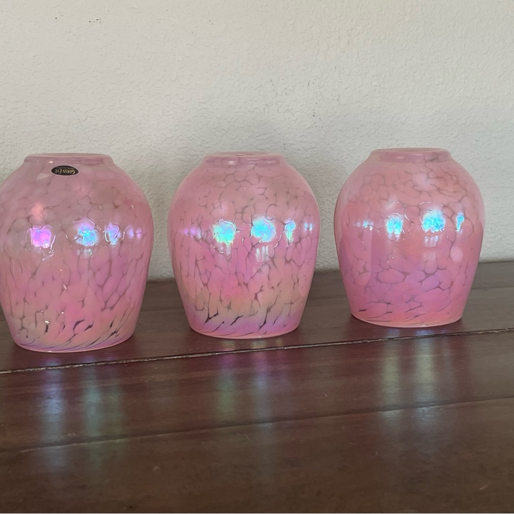 Glass Eye Seattle Wine Glasses (3) Made in USA New Pink Hand Blown